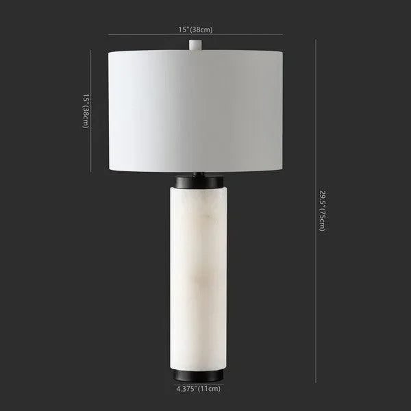 Sydni Alabaster Pillar Table Lamp in White - The Mayfair Hall