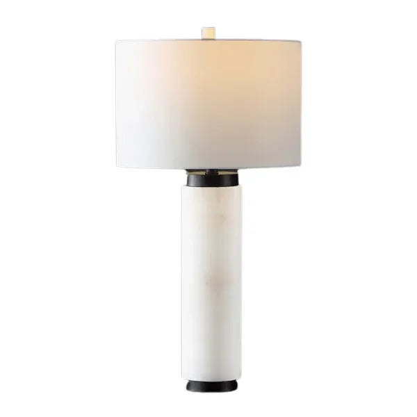 Sydni Alabaster Pillar Table Lamp in White - The Mayfair Hall