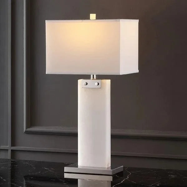 Morgen Alabaster Table Lamp in White and Nickel - The Mayfair Hall