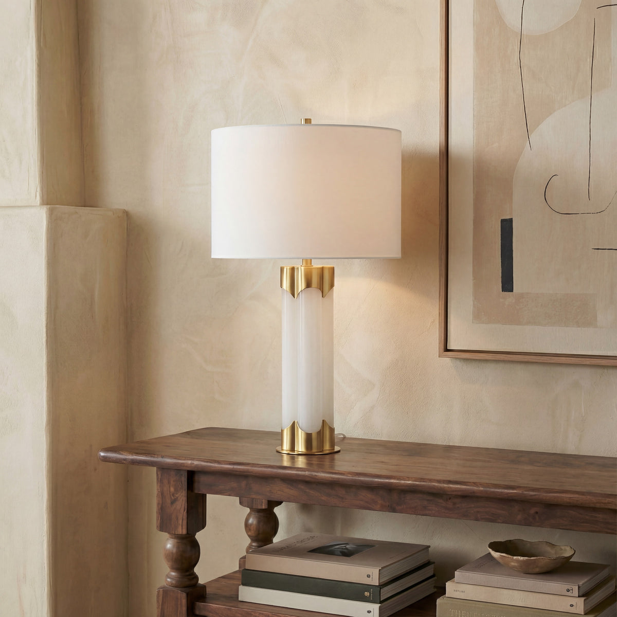 Chavez Alabaster Table Lamp in White and Gold