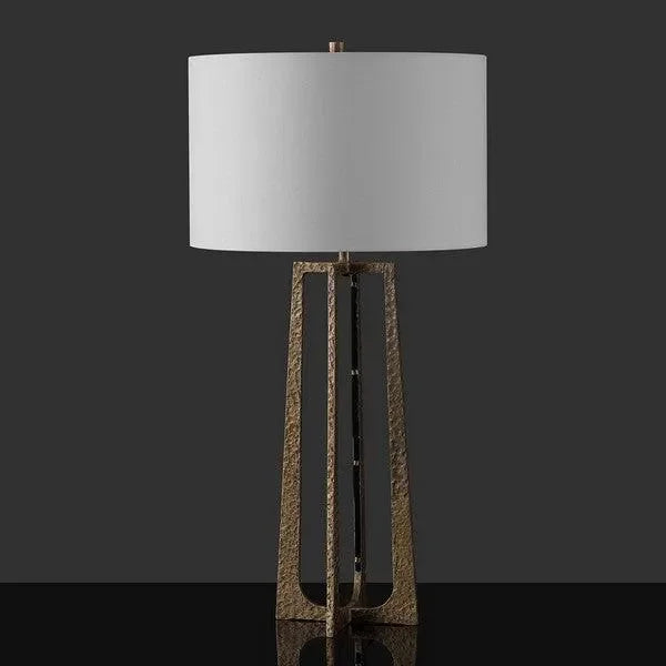 Pollyanna Iron Table Lamp in Antique Brass and White with Built-in Dimmer Switch - The Mayfair Hall