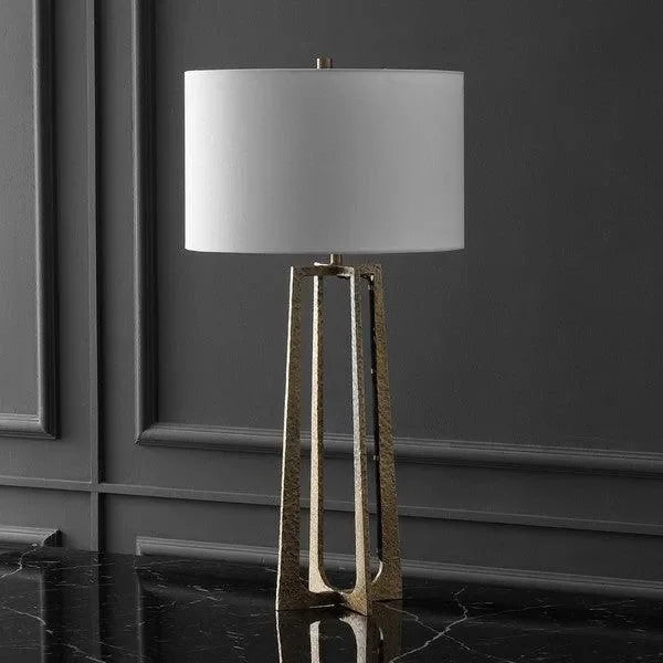 Pollyanna Iron Table Lamp in Antique Brass and White with Built-in Dimmer Switch - The Mayfair Hall