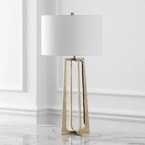 Pollyanna Iron Table Lamp in Antique Brass and White with Built-in Dimmer Switch - The Mayfair Hall