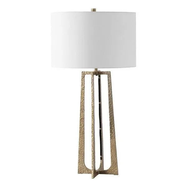 Pollyanna Iron Table Lamp in Antique Brass and White with Built-in Dimmer Switch - The Mayfair Hall