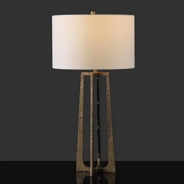 Pollyanna Iron Table Lamp in Antique Brass and White with Built-in Dimmer Switch - The Mayfair Hall