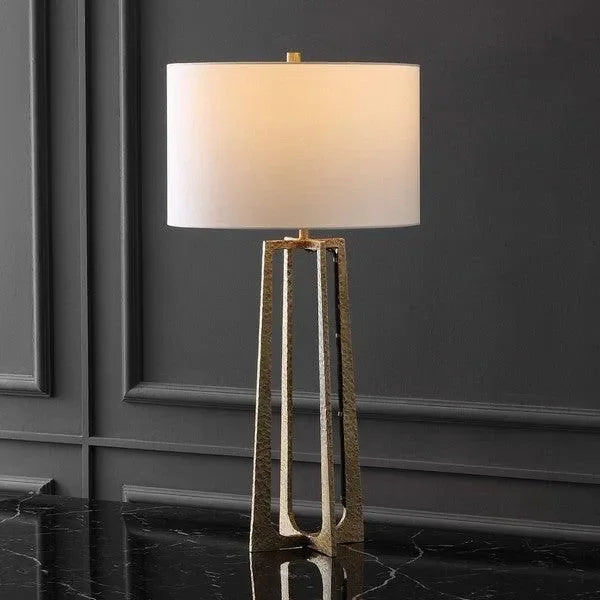 Pollyanna Iron Table Lamp in Antique Brass and White with Built-in Dimmer Switch - The Mayfair Hall