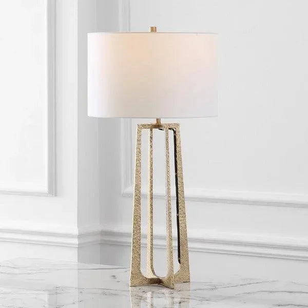 Pollyanna Iron Table Lamp in Antique Brass and White with Built-in Dimmer Switch - The Mayfair Hall