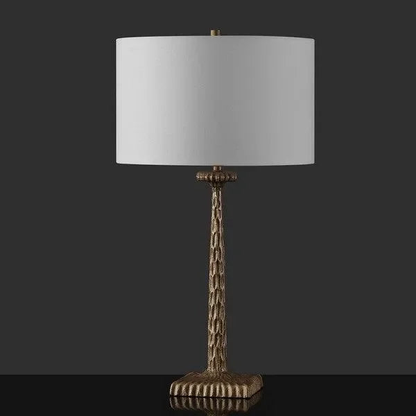 Roxalina Iron Table Lamp in Antique Brass and White with Dimmer Switch - The Mayfair Hall