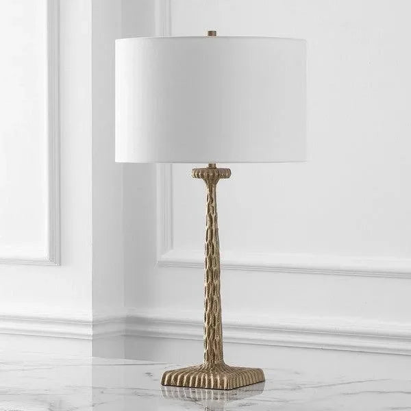 Roxalina Iron Table Lamp in Antique Brass and White with Dimmer Switch - The Mayfair Hall