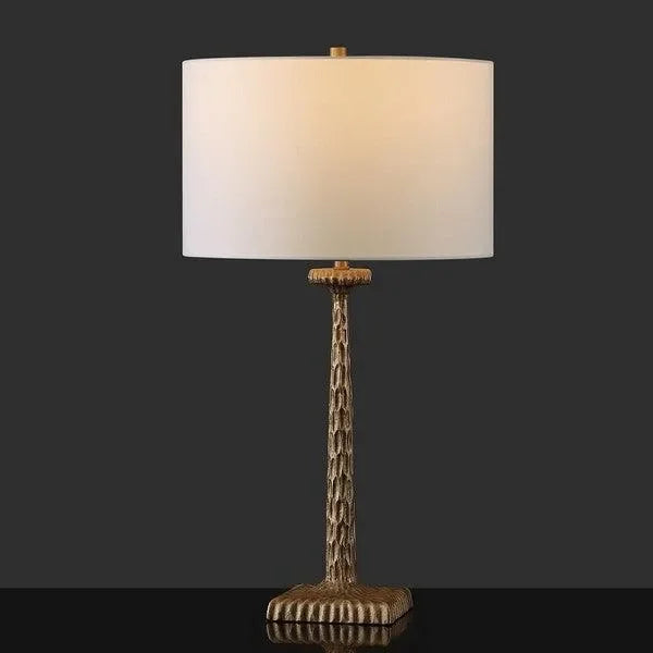 Roxalina Iron Table Lamp in Antique Brass and White with Dimmer Switch - The Mayfair Hall