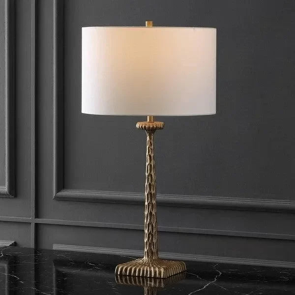 Roxalina Iron Table Lamp in Antique Brass and White with Dimmer Switch - The Mayfair Hall
