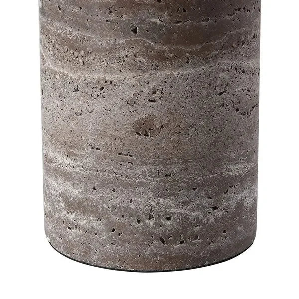 Rynetta Travertine Table Lamp in Dark Brown with Dimmer Switch