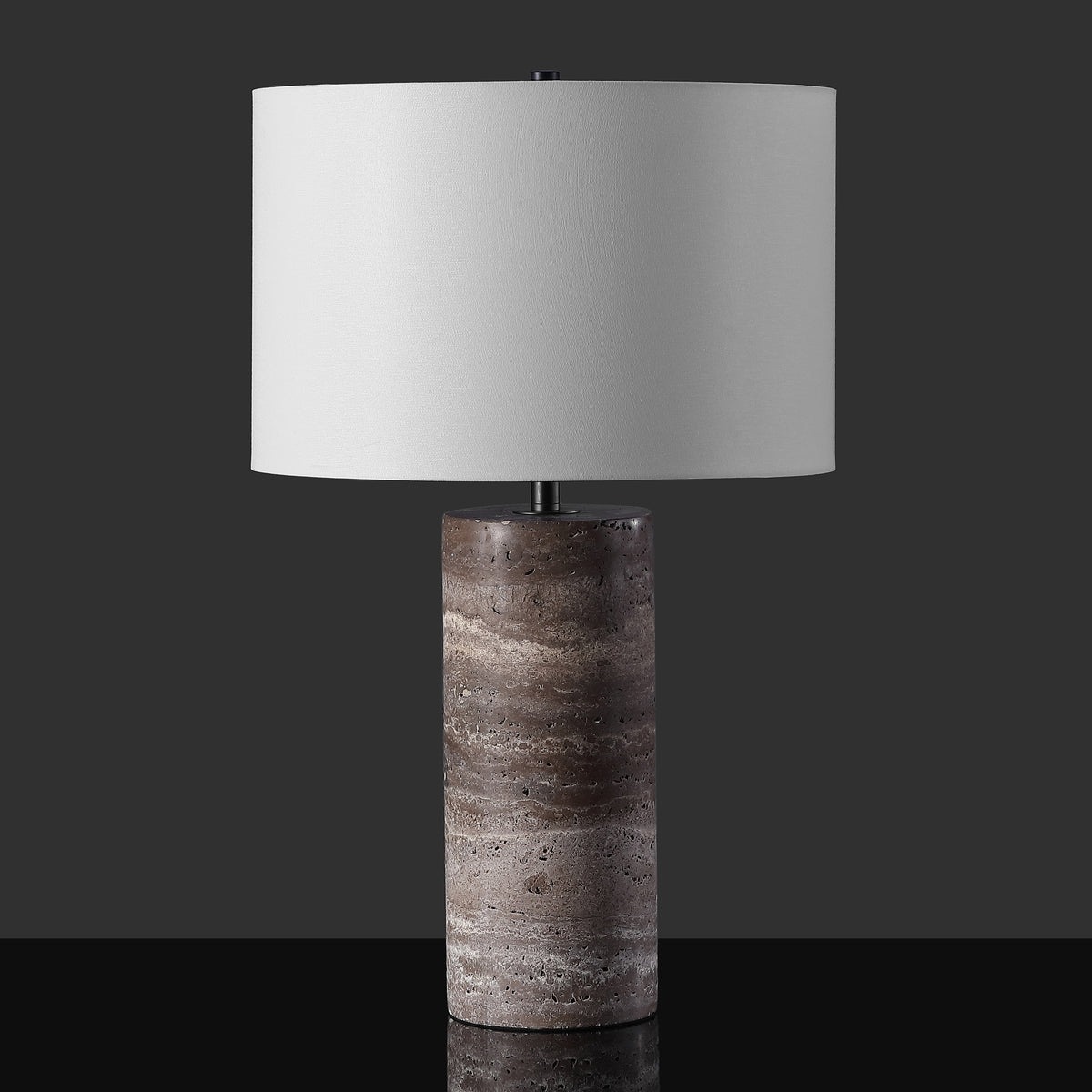 Rynetta Travertine Table Lamp in Dark Brown and White