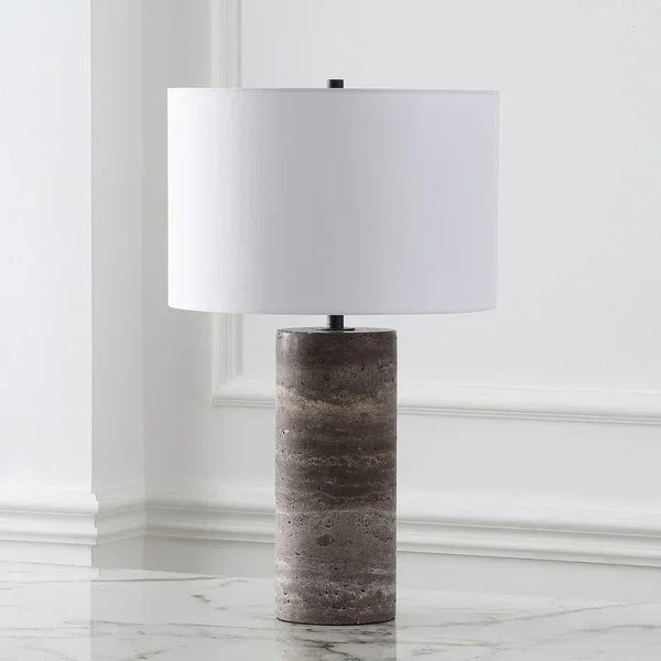 Rynetta Travertine Table Lamp in Dark Brown with Dimmer Switch