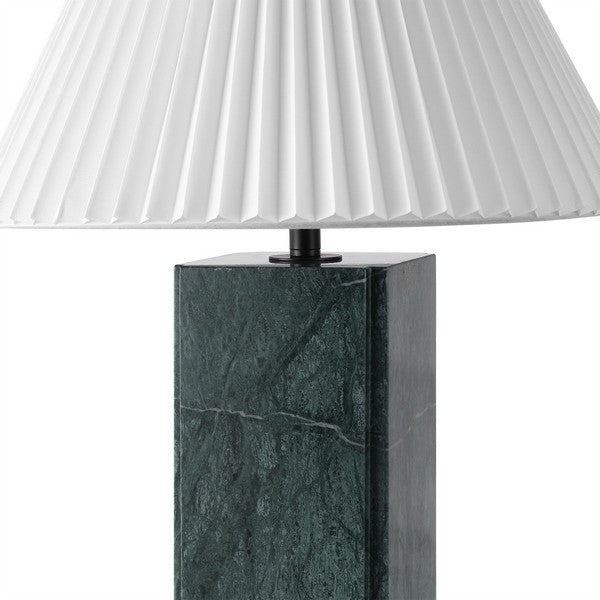 Mackenzie Square Marble Table Lamp in Dark Green with White Shade