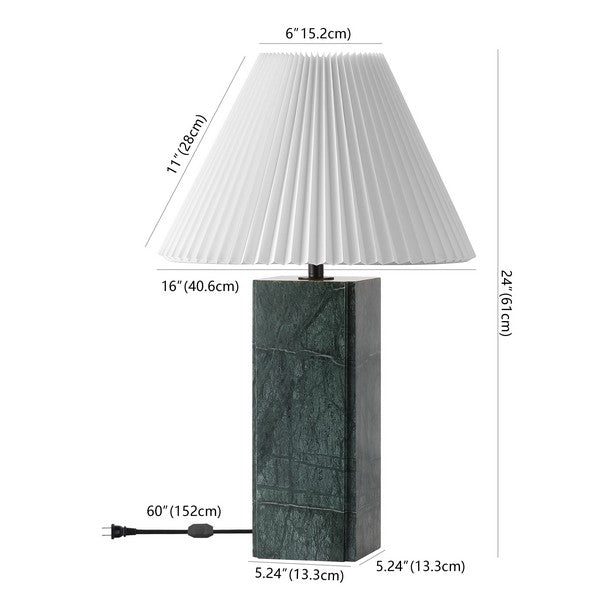 Mackenzie Square Marble Table Lamp in Dark Green with White Shade