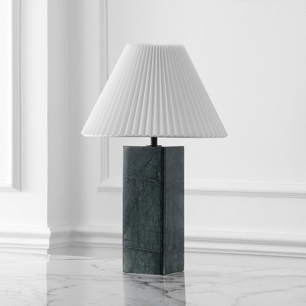 Mackenzie Square Marble Table Lamp in Dark Green with White Shade