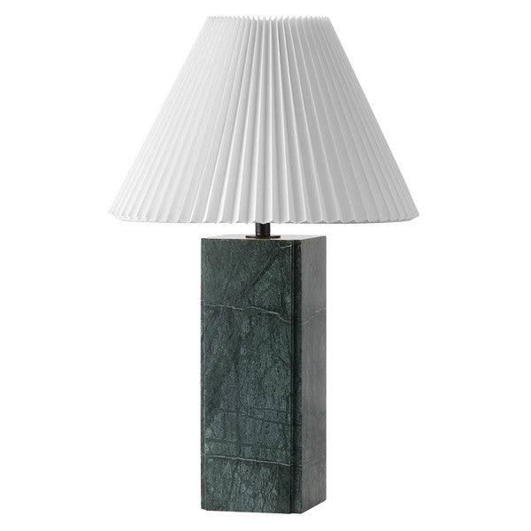 Mackenzie Square Marble Table Lamp in Dark Green with White Shade