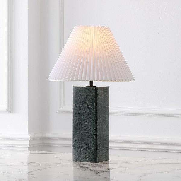 Mackenzie Square Marble Table Lamp in Dark Green with White Shade