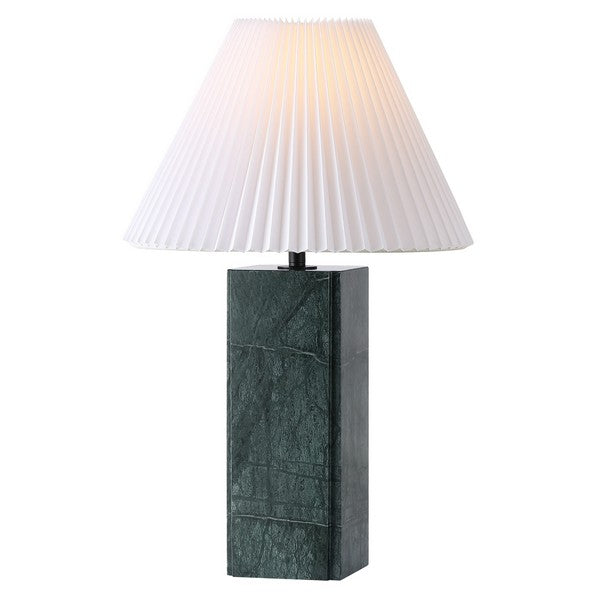 Mackenzie Square Marble Table Lamp in Dark Green with White Shade