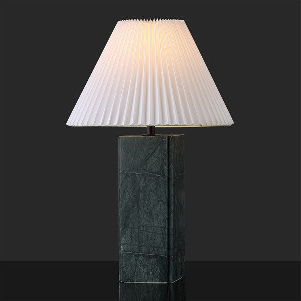 Mackenzie Square Marble Table Lamp in Dark Green with White Shade