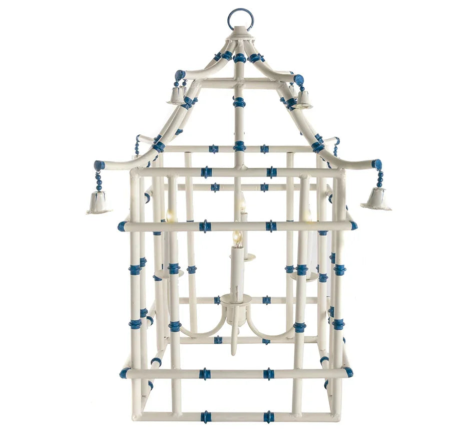 Bamboo Lantern in Ivory and Blue - The Mayfair Hall