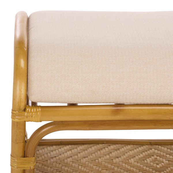 Flanders Rattan Pole Bench in Natural with White Cushion