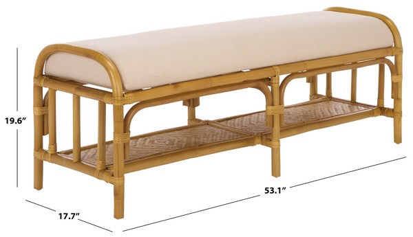 Flanders Rattan Pole Bench in Natural with White Cushion