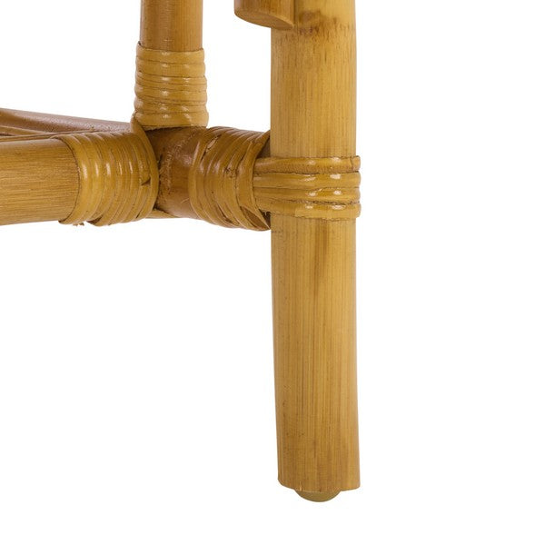 Flanders Rattan Pole Bench in Natural with White Cushion