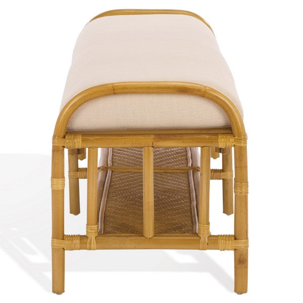 Flanders Rattan Pole Bench in Natural with White Cushion