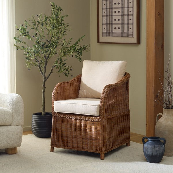 Nikolina Rattan Accent Chair in Natural with Beige Cushion