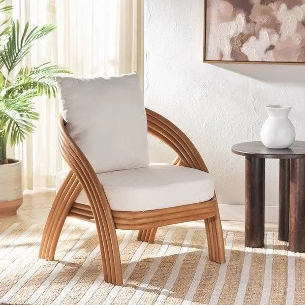 Demarco Rattan Accent Chair in Natural and White with Curved Back - The Mayfair Hall