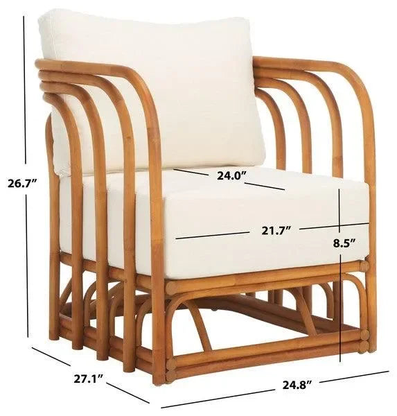 Harlowe Rattan Accent Chair in Natural and White with Sculpted Lines - The Mayfair Hall