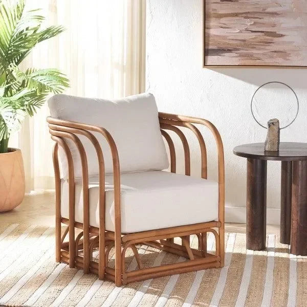 Harlowe Rattan Accent Chair in Natural and White with Sculpted Lines - The Mayfair Hall