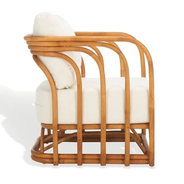 Harlowe Rattan Accent Chair in Natural and White with Sculpted Lines - The Mayfair Hall