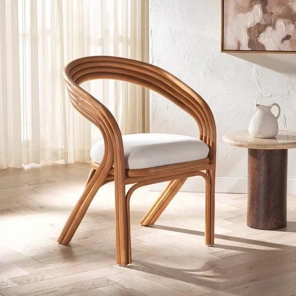 Jennabrook Rattan Dining Chair in Natural and White with Curved Back - The Mayfair Hall
