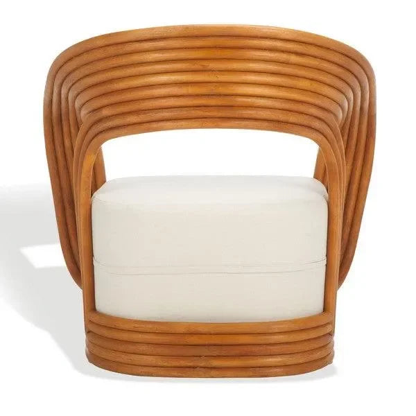 Safavieh Giorno Rattan Accent Chair in Natural/White with Curved Sculpted Lines