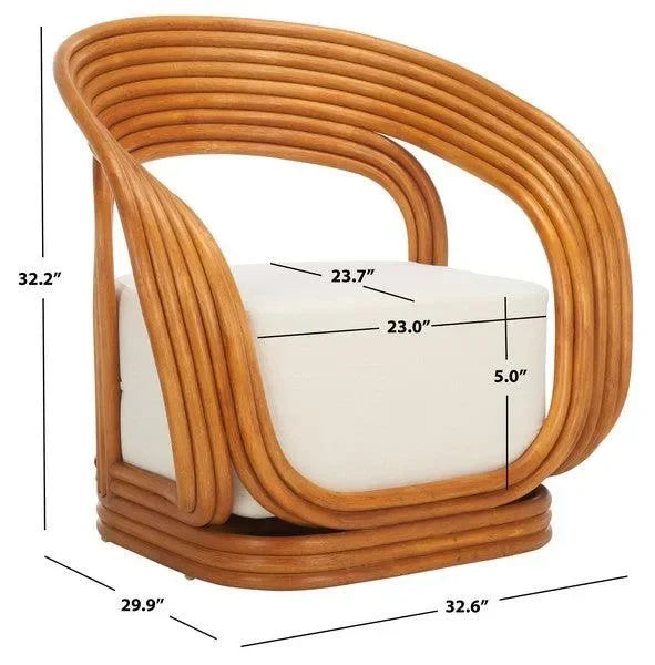 Giorno Rattan Accent Chair in Natural/White with Curved Sculpted Lines