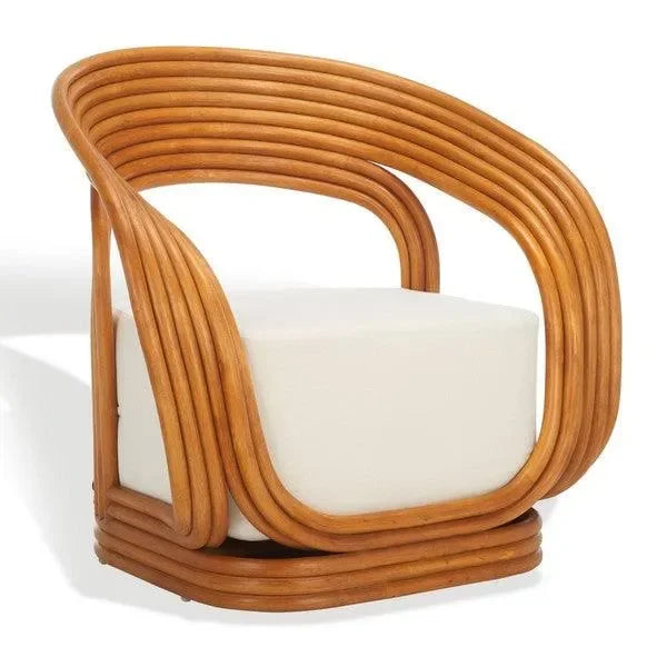 Safavieh Giorno Rattan Accent Chair in Natural/White with Curved Sculpted Lines