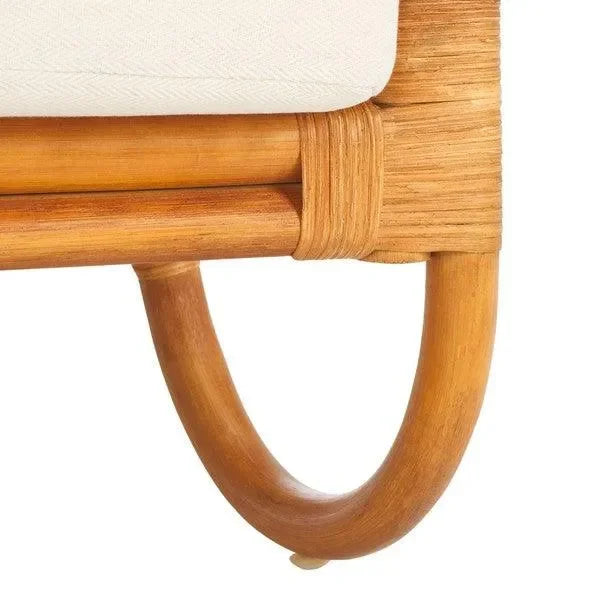 Ivybelle Rattan Accent Chair in Natural and White with Curved back and Armrest - The Mayfair Hall