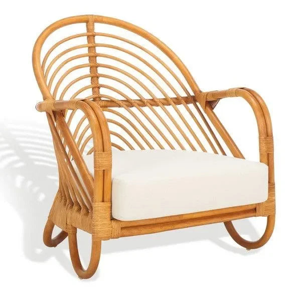 Ivybelle Rattan Accent Chair in Natural and White with Curved back and Armrest - The Mayfair Hall