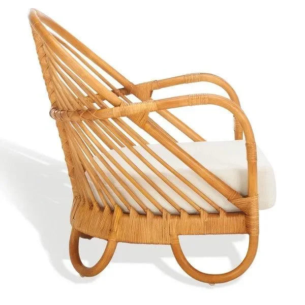 Ivybelle Rattan Accent Chair in Natural and White with Curved back and Armrest - The Mayfair Hall