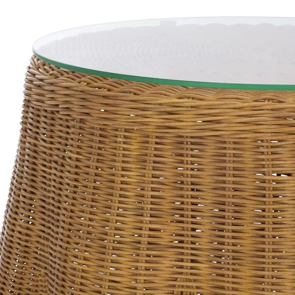 Hylda Round Rattan Accent Table in Natural
