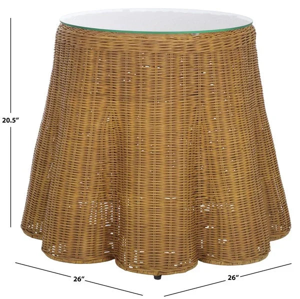 Hylda Round Rattan Accent Table in Natural