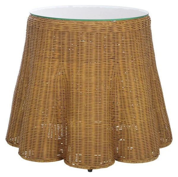 Hylda Round Rattan Accent Table in Natural