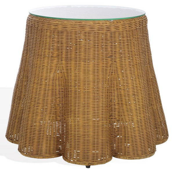 Hylda Round Rattan Accent Table in Natural