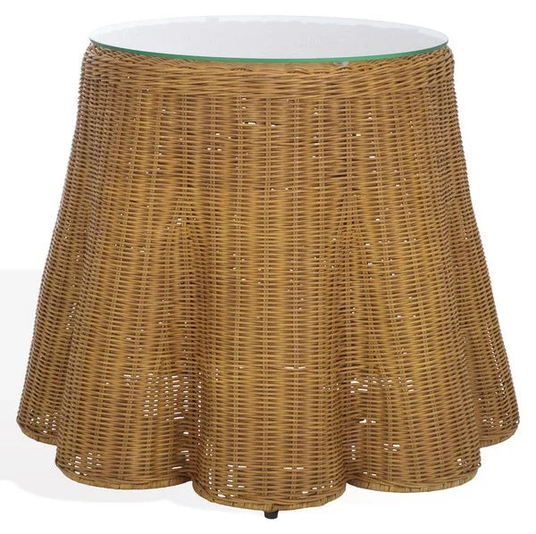 Hylda Round Rattan Accent Table in Natural