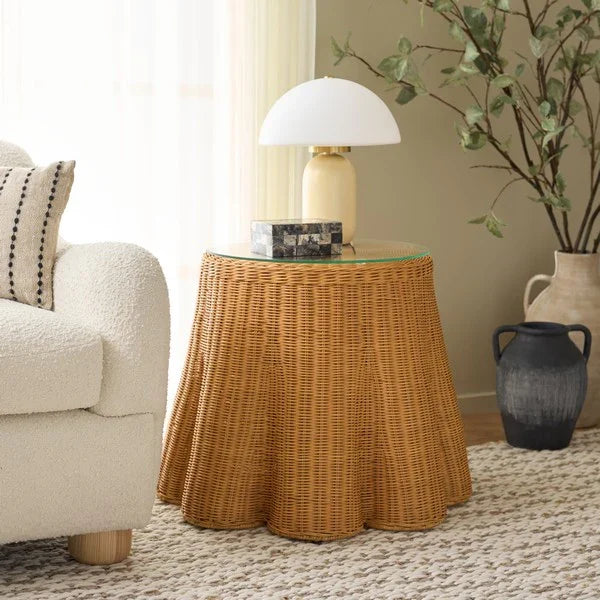 Hylda Round Rattan Accent Table in Natural