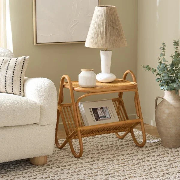 Bayard Rattan Pole Magazine Holder and Accent Table in Natural