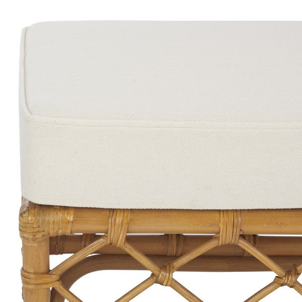 Cherilynn Rattan Pole Ottoman in Natural with White Cushion